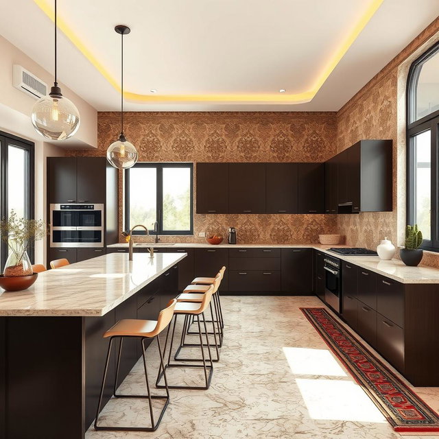 A beautifully designed Iranian modern kitchen featuring sleek cabinetry, elegant countertops, and stylish appliances