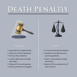 An argument poster titled "Death Penalty: Justice vs Error" featuring a balanced and neutral design