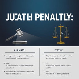 An argument poster titled "Death Penalty: Justice vs Error" featuring a balanced and neutral design