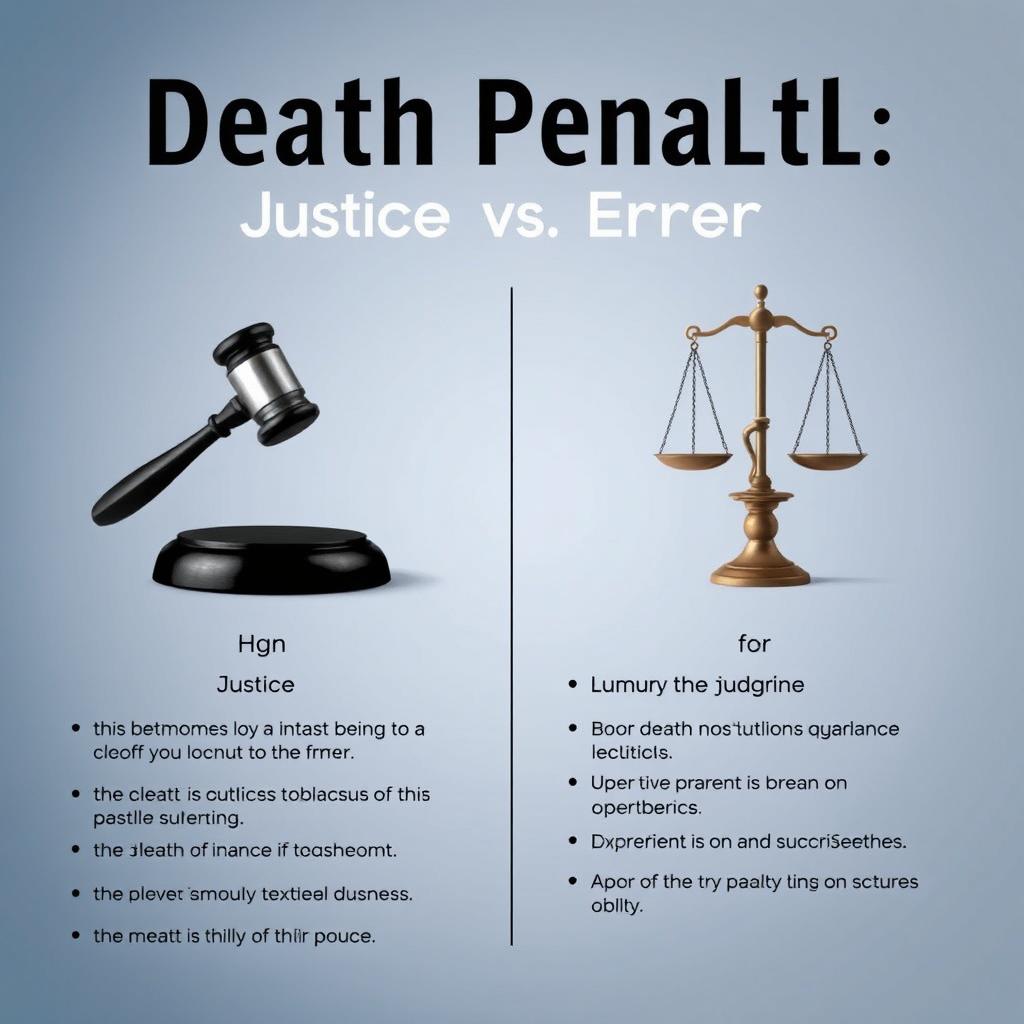 An argument poster titled "Death Penalty: Justice vs Error" featuring a balanced and neutral design