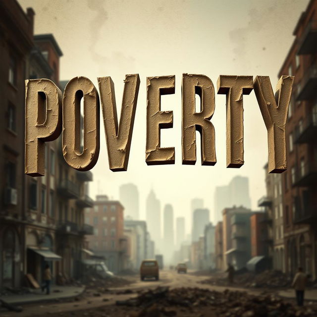 A creative and artistic depiction of the word 'POVERTY' in bold, expressive lettering