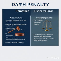 An argument poster titled "Death Penalty: Justice vs Error" designed in a realistic and neutral style