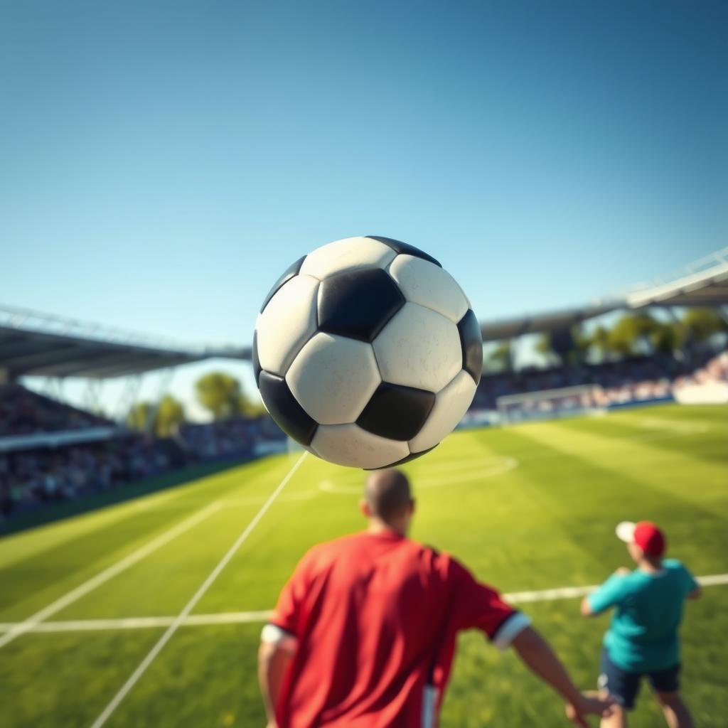 A dynamic scene capturing the trajectory of a soccer ball being shot in mid-air, demonstrating projectile motion