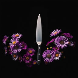 A striking book cover design featuring a sleek, sharp knife positioned prominently in the center against a dark, dramatic background