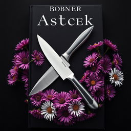 A striking book cover design featuring a sleek, sharp knife positioned prominently in the center against a dark, dramatic background