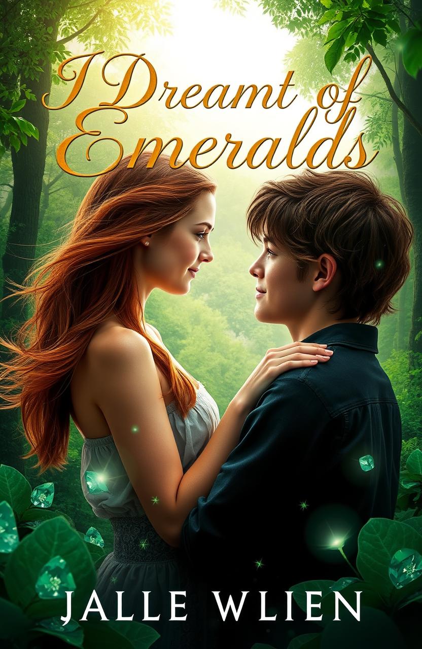 A captivating book cover for a young adult romance novel titled 'I Dreamt of Emeralds'