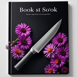 A dramatic book cover design featuring a real knife with a sharp, stainless steel blade positioned prominently in the center