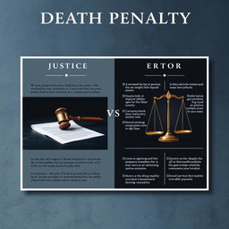 An engaging argument poster titled "Death Penalty: Justice vs Error" designed with a realistic and neutral aesthetic