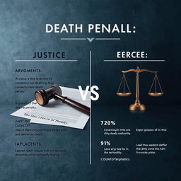 An engaging argument poster titled "Death Penalty: Justice vs Error" designed with a realistic and neutral aesthetic