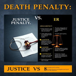 An engaging argument poster titled "Death Penalty: Justice vs Error" designed with a realistic and neutral aesthetic