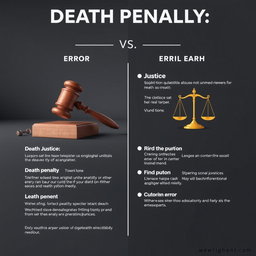 An eye-catching argument poster titled "Death Penalty: Justice vs Error" crafted with a realistic and neutral aesthetic