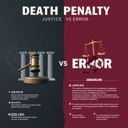 A visually striking argument poster titled "Death Penalty: Justice vs Error" featuring a unique and realistic design
