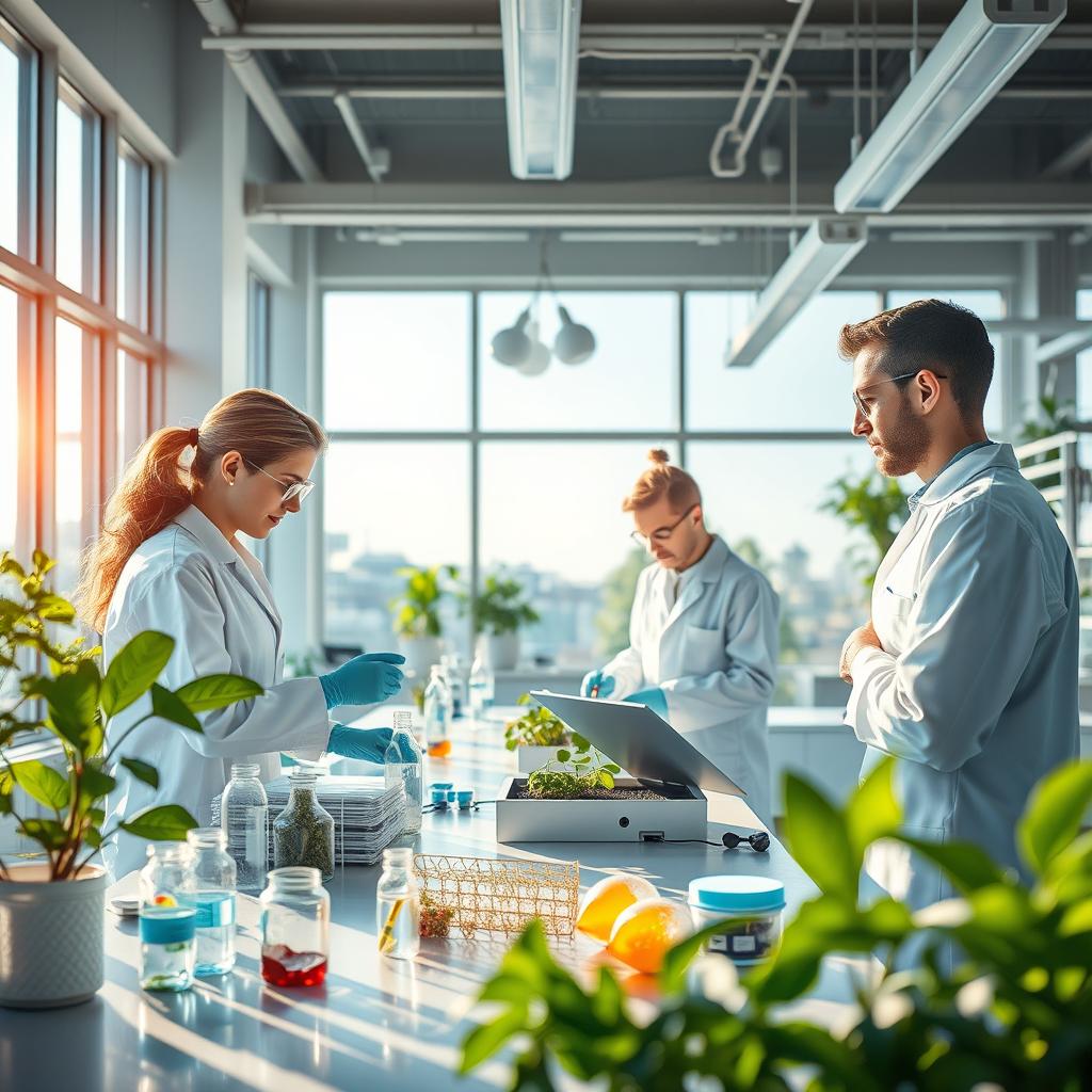 An inspiring scene depicting the themes of material science, material engineering, and renewable energy