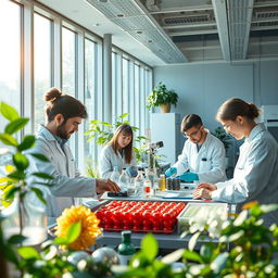 An inspiring scene depicting the themes of material science, material engineering, and renewable energy