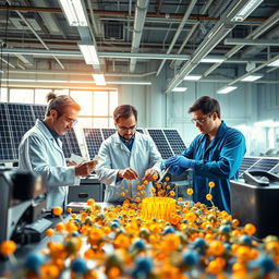 A dynamic scene illustrating advanced material science and material engineering technologies in the context of renewable energy
