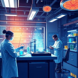 A vivid illustration of advanced materials and nanomaterials being utilized in renewable energy solutions