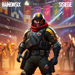A vibrant and action-packed scene featuring the character Jäger from Rainbow Six Siege, dressed in his iconic tactical gear and showcasing his signature ability, the Active Defense System