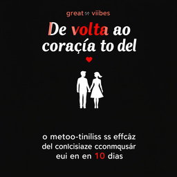 An ebook cover featuring the title 'De volta ao coração dele - o método mais eficaz de conquistar seu ex em 10 dias' prominently displayed at the top in a stylish and attractive 'great vibes' font