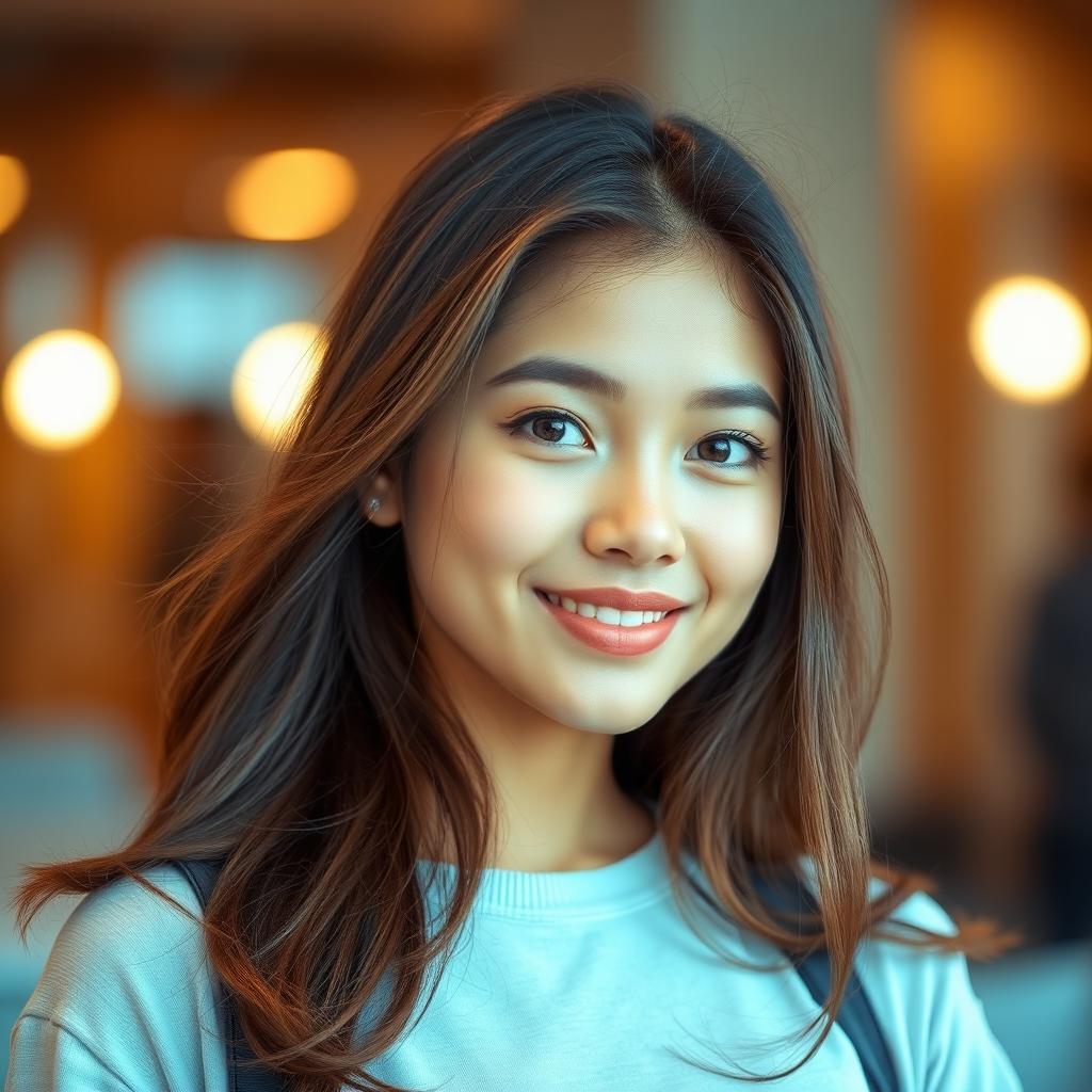 A focused and artistic portrait of a confident young woman in a casual, relaxed pose
