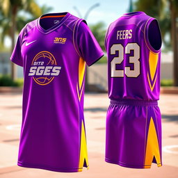 A vibrant purple basketball jersey designed for a sportfest, showcasing both the front and back views along with a side perspective