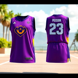 A vibrant purple basketball jersey designed for a sportfest, showcasing both the front and back views along with a side perspective