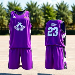 A vibrant purple basketball jersey designed for a sportfest, showcasing both the front and back views along with a side perspective
