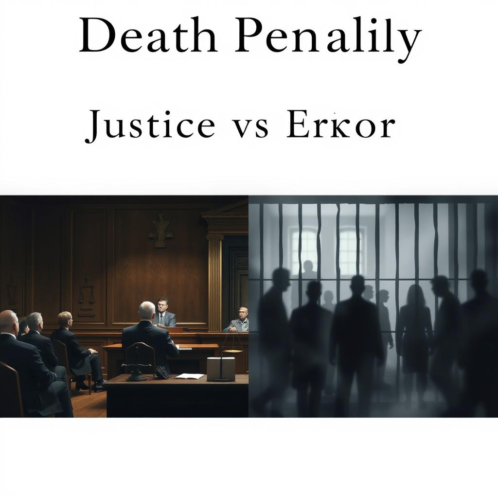 A realistic and neutral depiction centered around the theme 'Death Penalty: Justice vs Error'