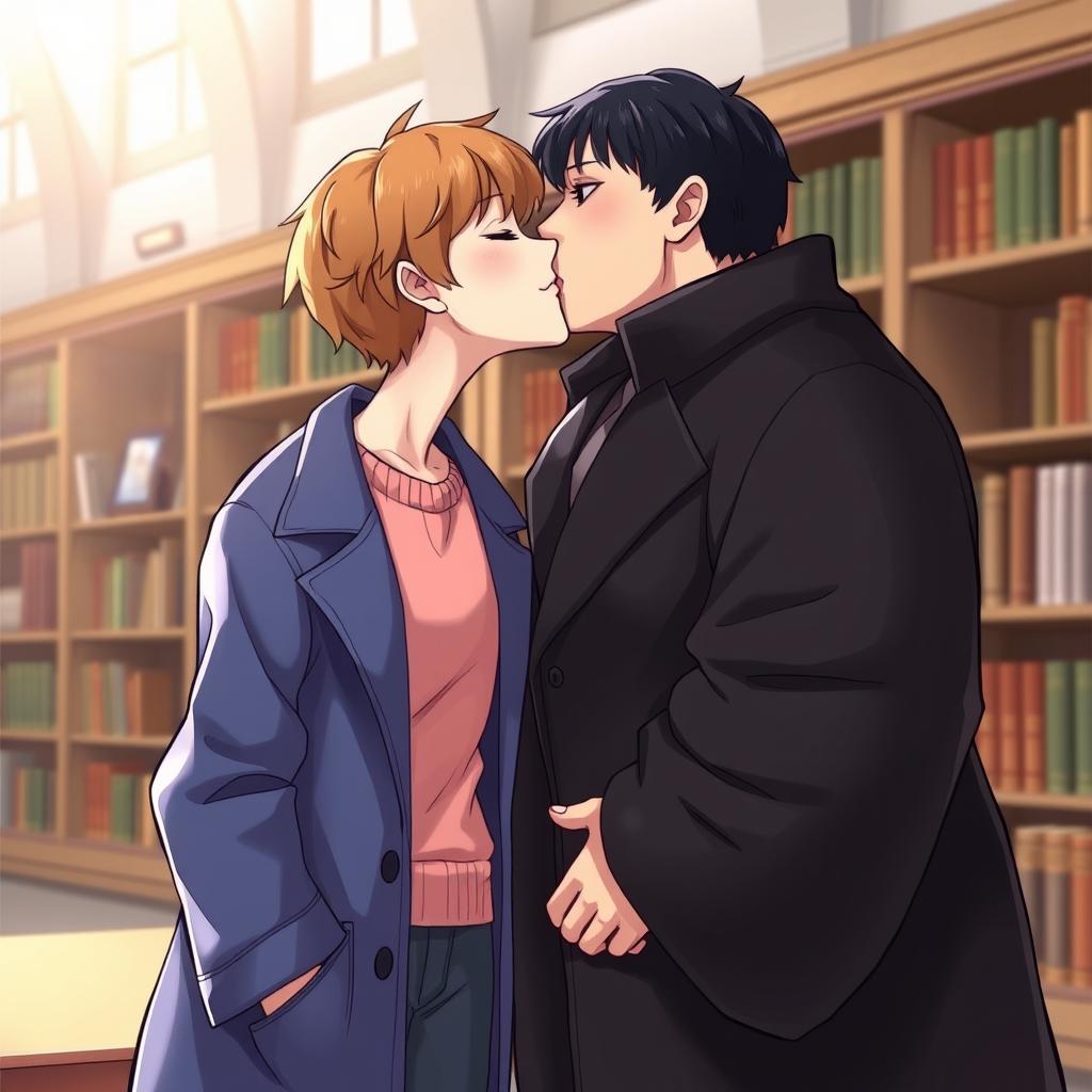 A romantic scene featuring two university professors kissing