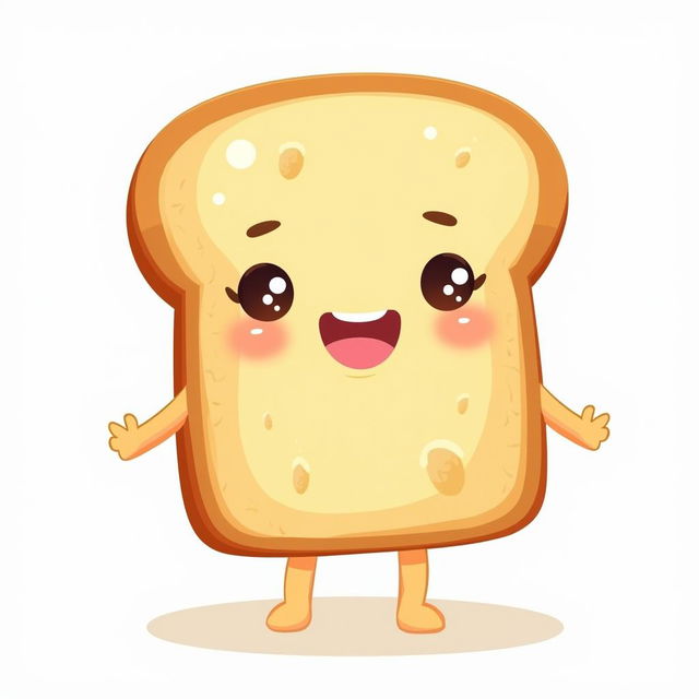 A cute, cartoon-style illustration of a bread toast with a joyful expression, featuring a big smile and dreamy eyes