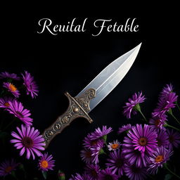 A captivating book cover design featuring a real ritual knife at the center, displaying ornate carvings on the blade and a uniquely shaped handle, exuding an aura of mystery and tradition