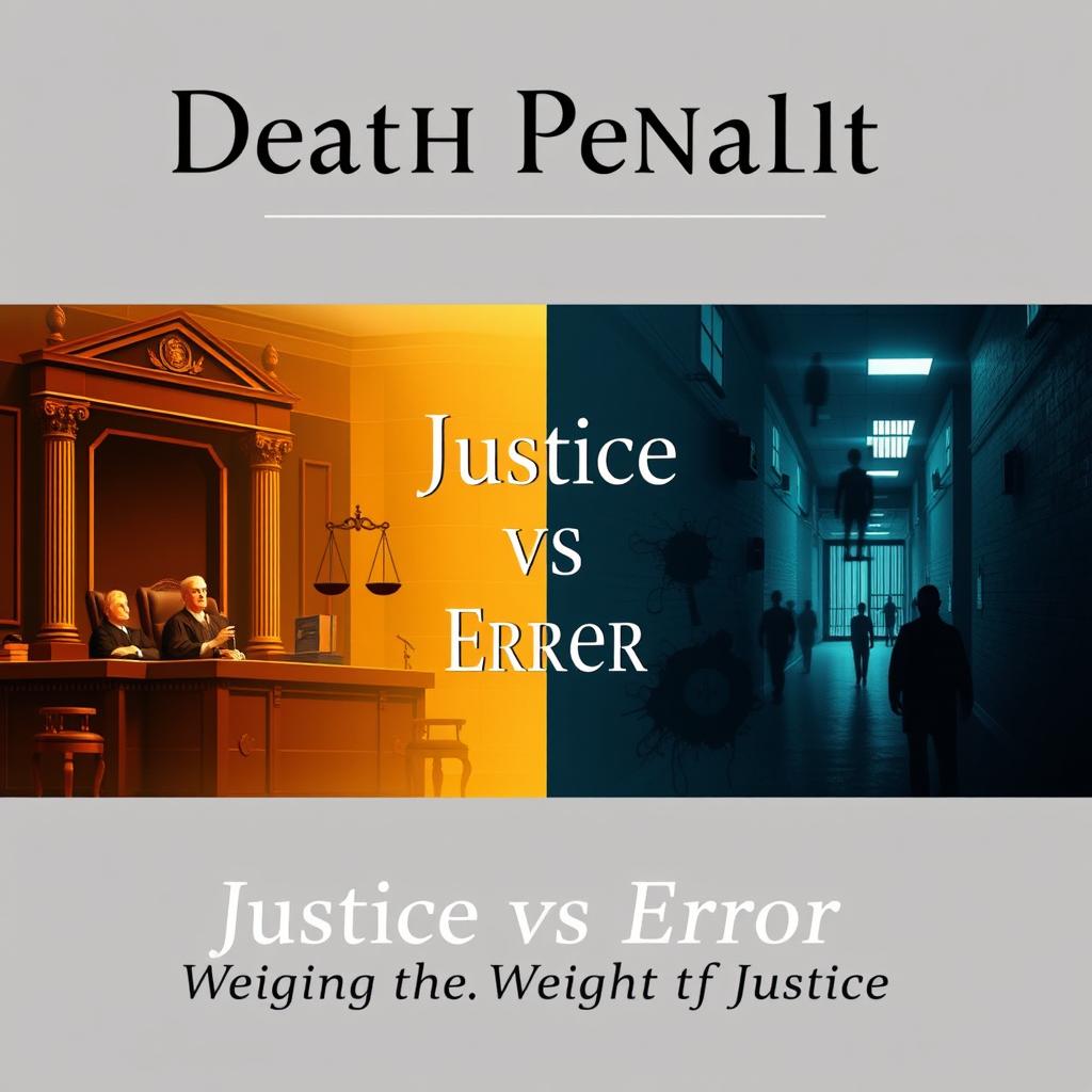 An eye-catching and professional poster design titled 'Death Penalty: Justice vs Error', crafted for a contest