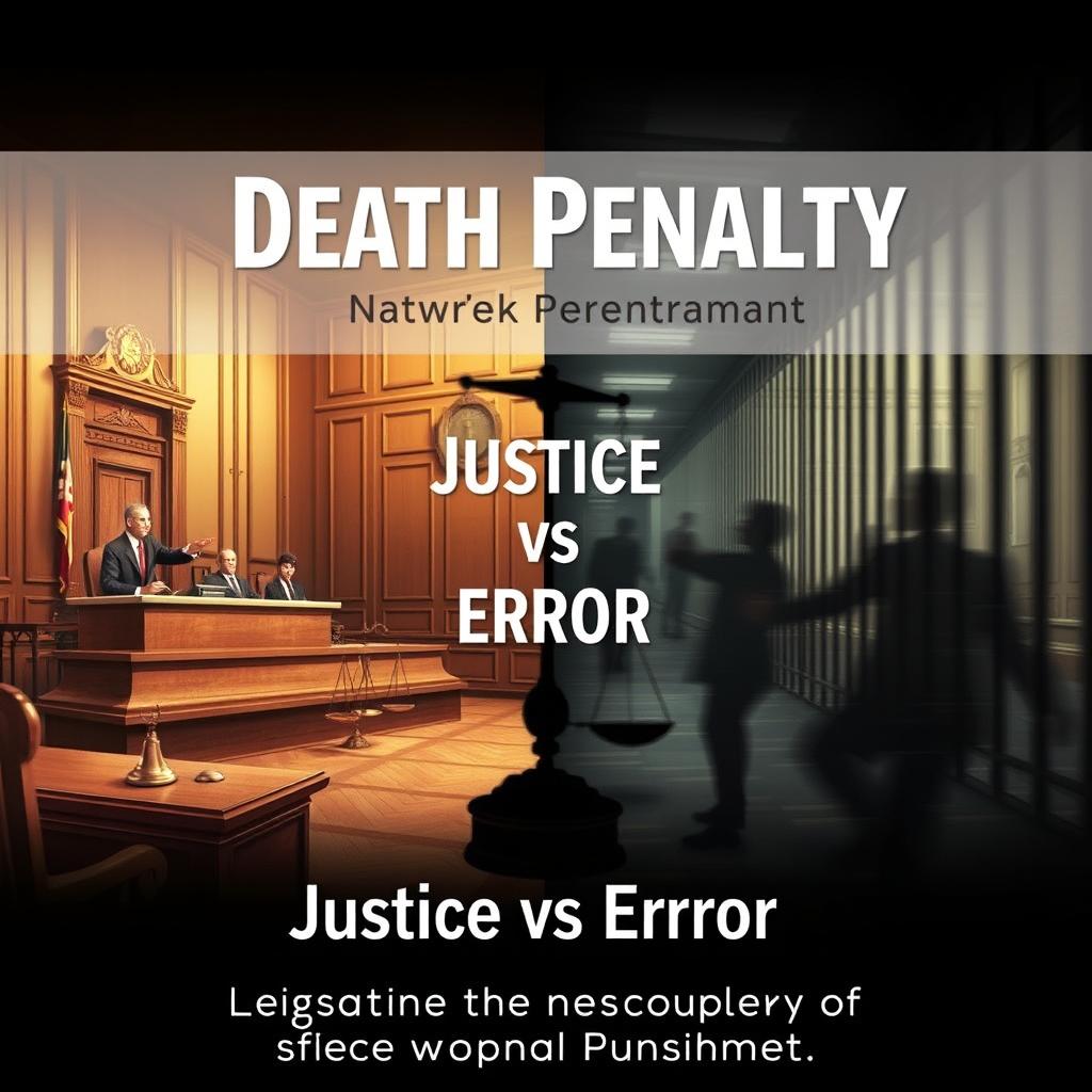 A professional and unique poster design titled 'Death Penalty: Justice vs Error' for a contest