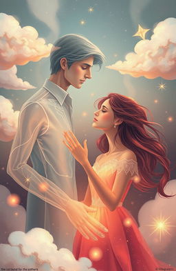 A poignant scene depicting a couple in a dreamlike, surreal dimension