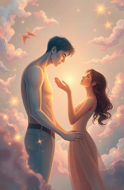 A poignant scene depicting a couple in a dreamlike, surreal dimension