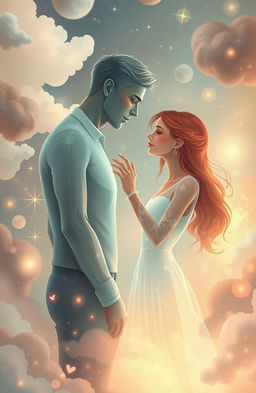 A poignant scene depicting a couple in a dreamlike, surreal dimension