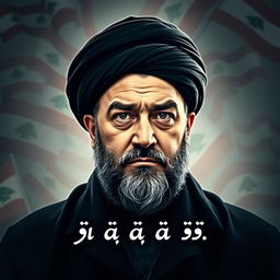 A captivating portrait of Hassan Nasrallah, the Lebanese politician and leader of Hezbollah, with a serious and determined expression