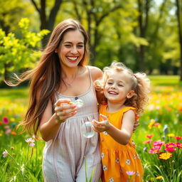 A joyful scene featuring a loving mother and her daughter, both sharing a warm smile