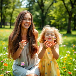 A joyful scene featuring a loving mother and her daughter, both sharing a warm smile