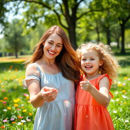 A joyful scene featuring a loving mother and her daughter, both sharing a warm smile