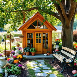 A charming mini library nestled in a serene garden