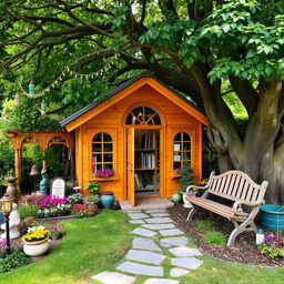 A charming mini library nestled in a serene garden