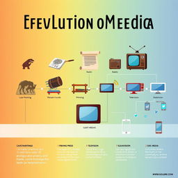 A visually striking poster showcasing the evolution of media from ancient times to the present