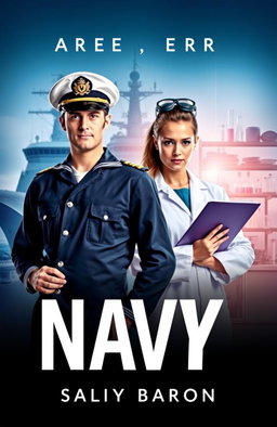 A visually striking book cover featuring a male navy officer in a crisp navy uniform, standing confidently with a determined expression