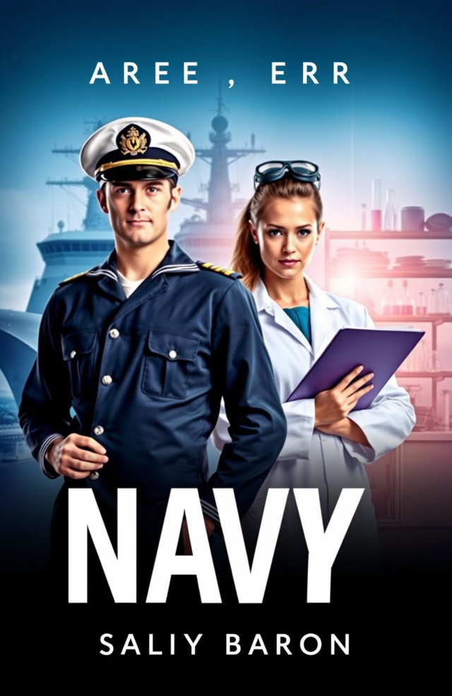A visually striking book cover featuring a male navy officer in a crisp navy uniform, standing confidently with a determined expression