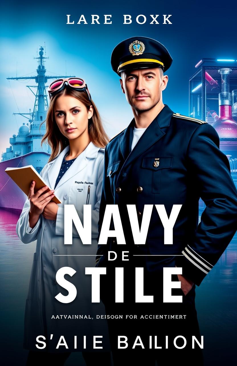 A visually striking book cover featuring a male navy officer in a crisp navy uniform, standing confidently with a determined expression