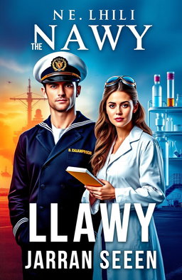 A visually striking book cover featuring a male navy officer in a crisp navy uniform, standing confidently with a determined expression