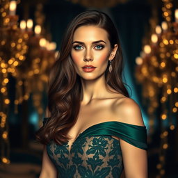 A stunning portrait of Elizabeth Olsen, showcasing her as a glamorous Hollywood star