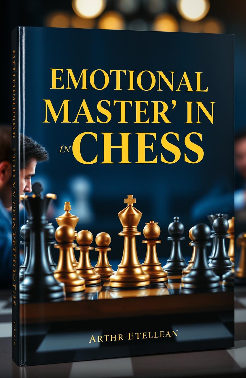 A captivating book cover for a book about emotional control in chess, featuring a dramatic chessboard set with intricately designed pieces in mid-game