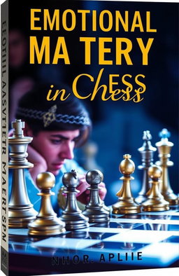 A captivating book cover for a book about emotional control in chess, featuring a dramatic chessboard set with intricately designed pieces in mid-game