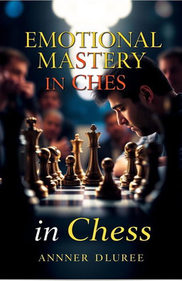 A captivating book cover for a book about emotional control in chess, featuring a dramatic chessboard set with intricately designed pieces in mid-game